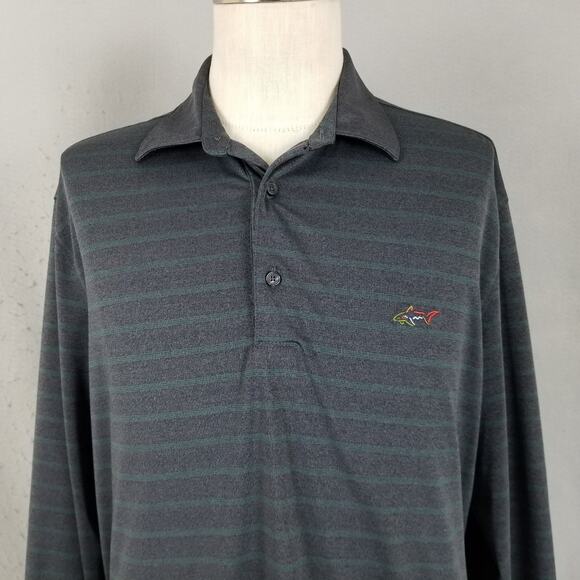 Greg Norman Pullover Shirt Mens Large Gray Stripe PlayDry Golf Performance Shark - Picture 2 of 13
